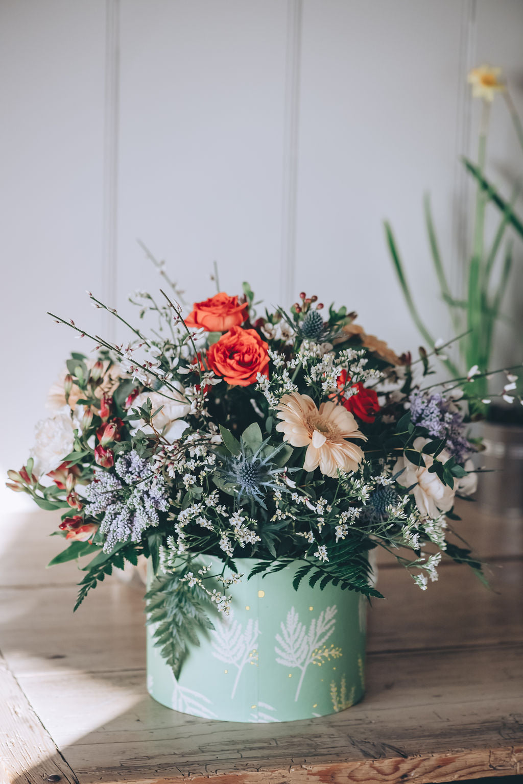 Hatbox of Seasonal flowers - Mothering Sunday