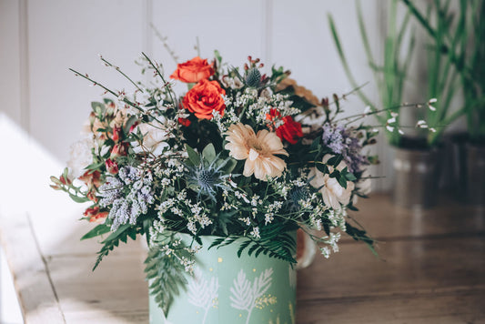 Hatbox of Seasonal flowers - Mothering Sunday